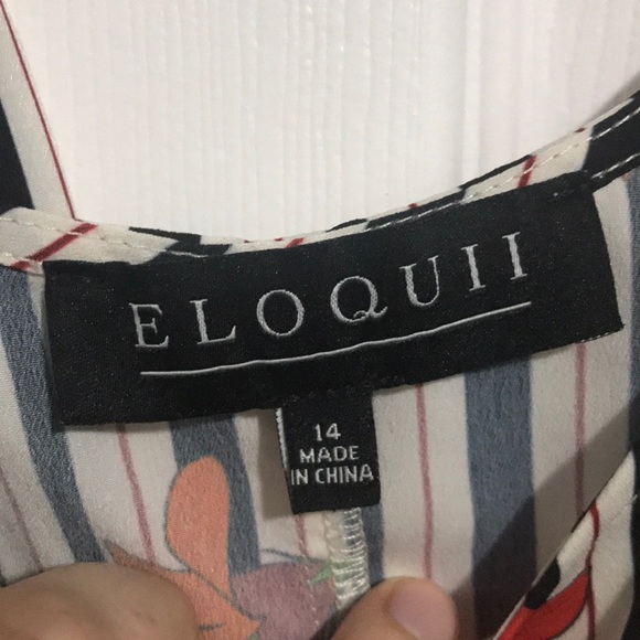 Eloquii Floral/Striped Top with Bell Sleeves - Picture 2 of 8